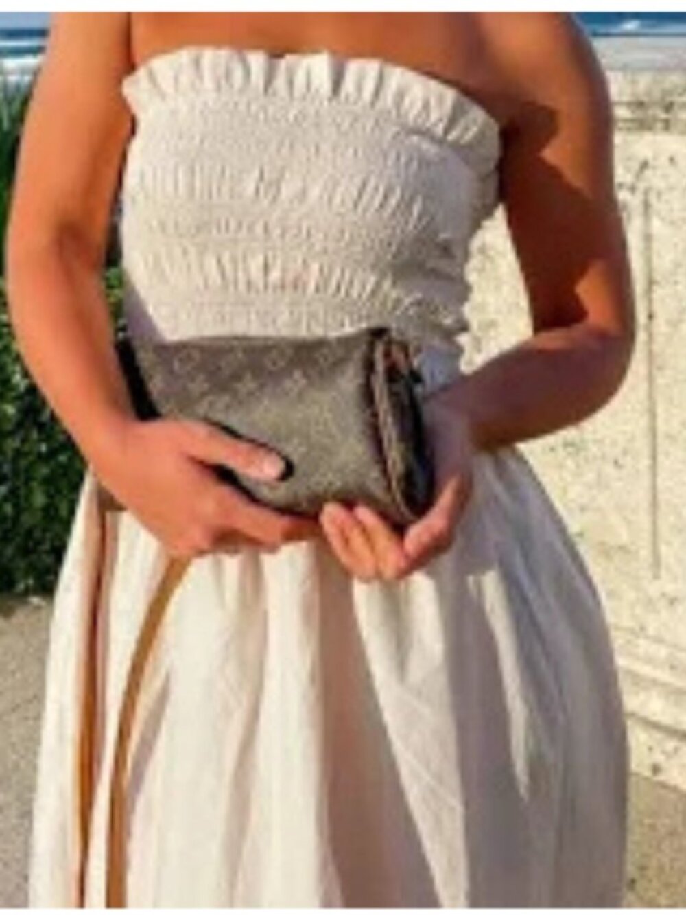 H&M Strapless Smocked Bodice Mid Length Cream Colored Sundress Size Large